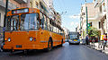 Image 25A ZiU-9 trolleybus in service in Piraeus, Greece, on the large Athens-area trolleybus system. The Russian-built ZiU-9 (also known as the ZiU-682), introduced in 1972, is the most numerous trolleybus model in history, with more than 45,000 built. In the 2000s it was effectively rendered obsolete by low-floor designs. (from Trolleybus)