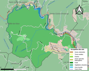 Carte en couleurs présentant l'occupation des sols.