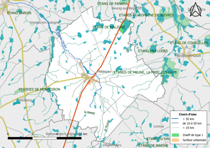 Carte des ZNIEFF de type 1 localisées sur la commune[Note 2].