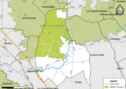 Carte des ZNIEFF de type 2 de la commune.