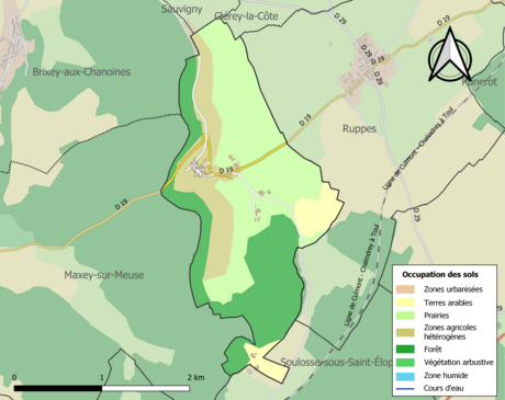 Carte en couleurs présentant l'occupation des sols.