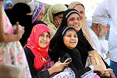 Female members of a Bangladeshi family seen at Jabal al-Noor, Makkah, Saudi Arabia. 3.5 million Bangladeshis in Saudi Arabia, mostly migrant workers and their family members in some cases, make up the largest Bangladeshi population outside Bangladesh (See Bangladeshis in the Middle East).