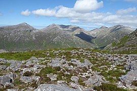 View of (l-to-r), Bengower, Benbreen, and Bencollaghduff from the summit of Derryclare