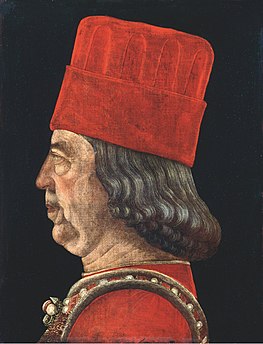 Retrato de Borso d'Este, atribuído a Vicino da Ferrara, Pinacoteca do Castello Sforzesco (Milão).