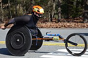 Eden Rainbow-Cooper, women's wheelchair winner, during the race