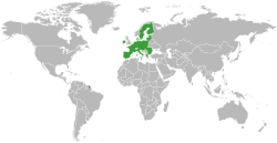 Map indicating locations of European Union and Taiwan