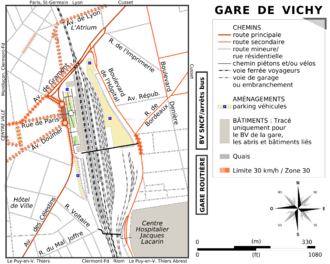 Carte des environs de la gare de Vichy.