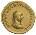 Coin of Constantine II as caesar (aged 1–7), marked: d·n· fl· cl· constantinus nob· c· (Our Lord Flavius Claudius Constantine, Noblest Caesar)