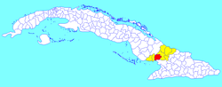 Jobabo municipality (red) within Las Tunas Province (yellow) and Cuba