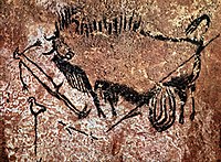 Hechicero (hombre-pájaro), embestido por un bisonte herido (Lascaux, Francia)