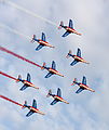 Image 6 Patrouille de France Photograph: Łukasz Golowanow The Patrouille de France, a precision aerobatic demonstration team, in full formation at the Radom Air Show. The team was established as part of the French Air Force in 1947, although aerobatic teams had existed in the country since 1931. The Patrouille fly Dassault/Dornier Alpha Jets. More selected pictures