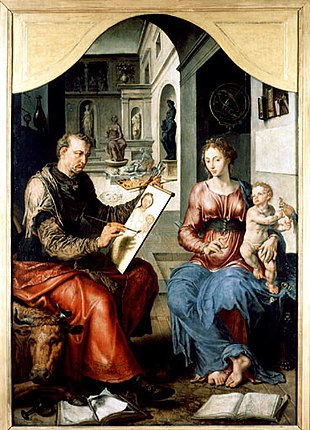 Saint-Luc peignant la Vierge, 1545, huile sur bois, 205 × 143 cm, Musée des beaux-arts, Rennes