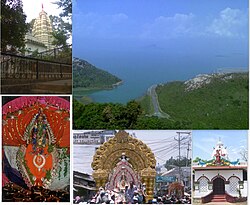 From top left to right: Budharaja Temple, Hirakud, Gandhi Temple, Sitalsasthi Carnival, Samaleswari Temple.