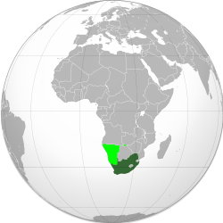 Location of South West Africa (light green) within South Africa (dark green)