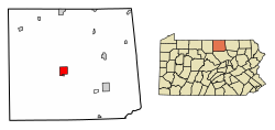 Location of Wellsboro in Tioga County, Pennsylvania.