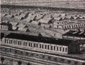 Locomotive shed highlighted on an old drawing showing the factory from the air. The locomotive shed is at very left edge, which is the north end of the factory