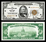 $50 FRBN (1929) depicting Ulysses S. Grant. FRB New York.