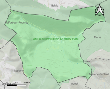 Carte de la ZNIEFF de type 1 sur la commune.