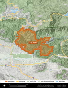 The area burned by the Line Fire as of September 9