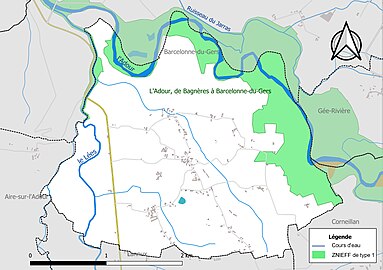 Carte de la ZNIEFF de type 1 sur la commune.