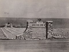 Iwo Jima cemetery entrances built by the 133rd Seabees, with the 3rd Marine Division foreward and the 4th Marine Division opposite.