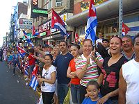 Revelers during the 11th annual North Hudson Cuban Day Parade on Bergenline Avenue in Union City, New Jersey