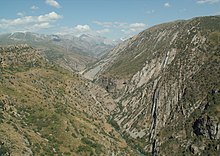 Mountain scenery with a canyon