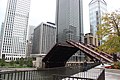 The current bridge with its bascule span open for river traffic