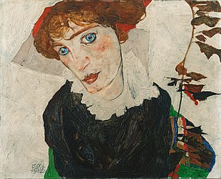 Le Portrait de Walburga Neuzil, peinture d'Egon Schiele (1912, musée Leopold, à Vienne). (définition réelle 3 053 × 2 480)