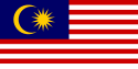 The flag has 14 horizontal stripes alternating red and white; in the canton, a yellow crescent and 14-point star on a blue field.