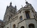 Battlemented and pinnacled parapets at Gloucester, England.