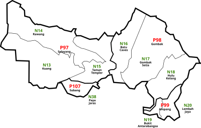 Gombak, Selangor Parliament and State Assembly Electoral Districts