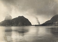 Military barracks near the Sugarloaf on fire after the communist uprising of 1935