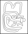 Figure from right leg, generally identified as the Olmec Dragon. The X-like symbol here covering the eye is also seen on the were-jaguar baby's chest. It is a common Olmec motif.