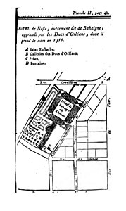 Terrasson, Mélanges d'histoire, de littérature, de jurisprudence littéraire, de critique… (1768), Histoire de l'hôtel de Soissons, plan de l'hôtel de Behaigne et Maison du Chaudron.