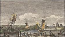 Le port de Caen vu de la Prairie de Nicolas Ozanne (1787)