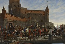 Charles VIII leaving Vyborg Castle to the election of the new king in 1448, Severin Falkman [fi], 1886