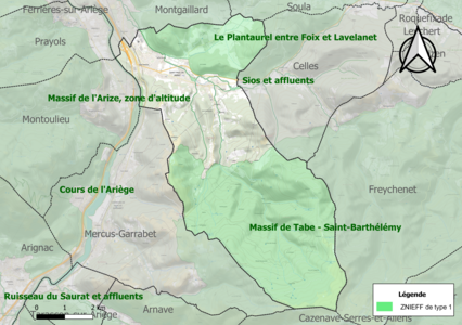 Carte des ZNIEFF de type 1 sur la commune.