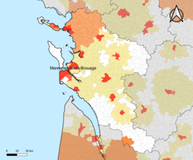 Localisation de l'aire d'attraction de Marennes-Hiers-Brouage dans le département de la Charente-Maritime.