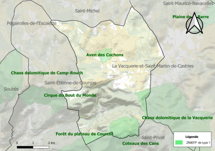 Carte des ZNIEFF de type 1 sur la commune.