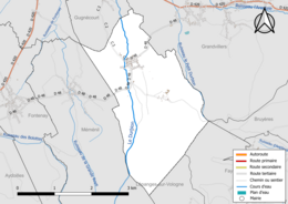 Carte en couleur présentant le réseau hydrographique de la commune