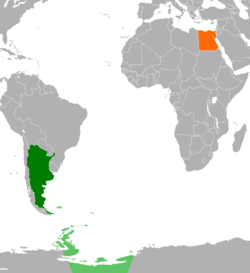 Map indicating locations of Argentina and Egypt