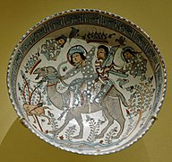 Bol avec Bahram Gûr et Azadeh, fin du XIIe siècle, début du XIIIe siècle, Metropolitan Museum of Art[11].