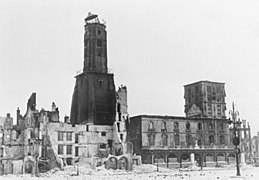 May 1940: Church and houses in Calais, demolished by Stukas.