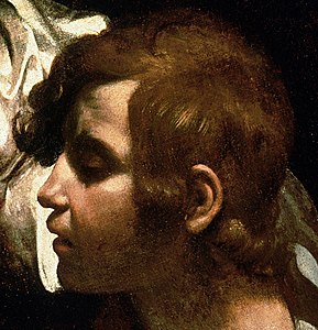 Peinture. Visage d'un adolescent de profil.