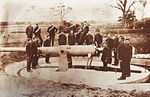 100pdr Disappearing Gun in Firing Position at Fort Lytton c.1890.