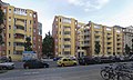 1980s residential building on the former location of the large Raiffeisenhaus at 39-43, Köthener Strasse in Berlin, which was entirely destroyed at the end of World War II; the adjacent Meistersaal is visible on the right