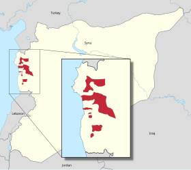 خريطة تُوضِّح تواجد واستيطان عشيرة الكلبيَّة في سوريا، وتحديدًا في مُحافظة اللَّاذقيَّة