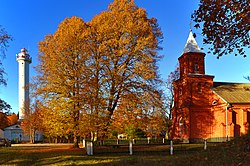 Lighthouse and church in Miķeļtornis