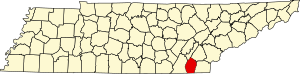 Map of Tennessee highlighting Bradley County